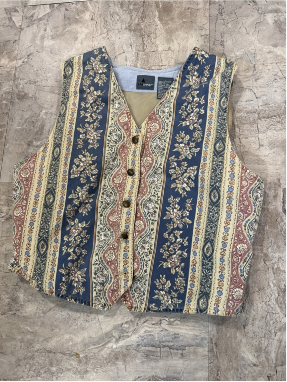 VTG 90s Liz Claiborne Lizwear 100% Cotton Women's Floral Western Vest Size L - Picture 2 of 6